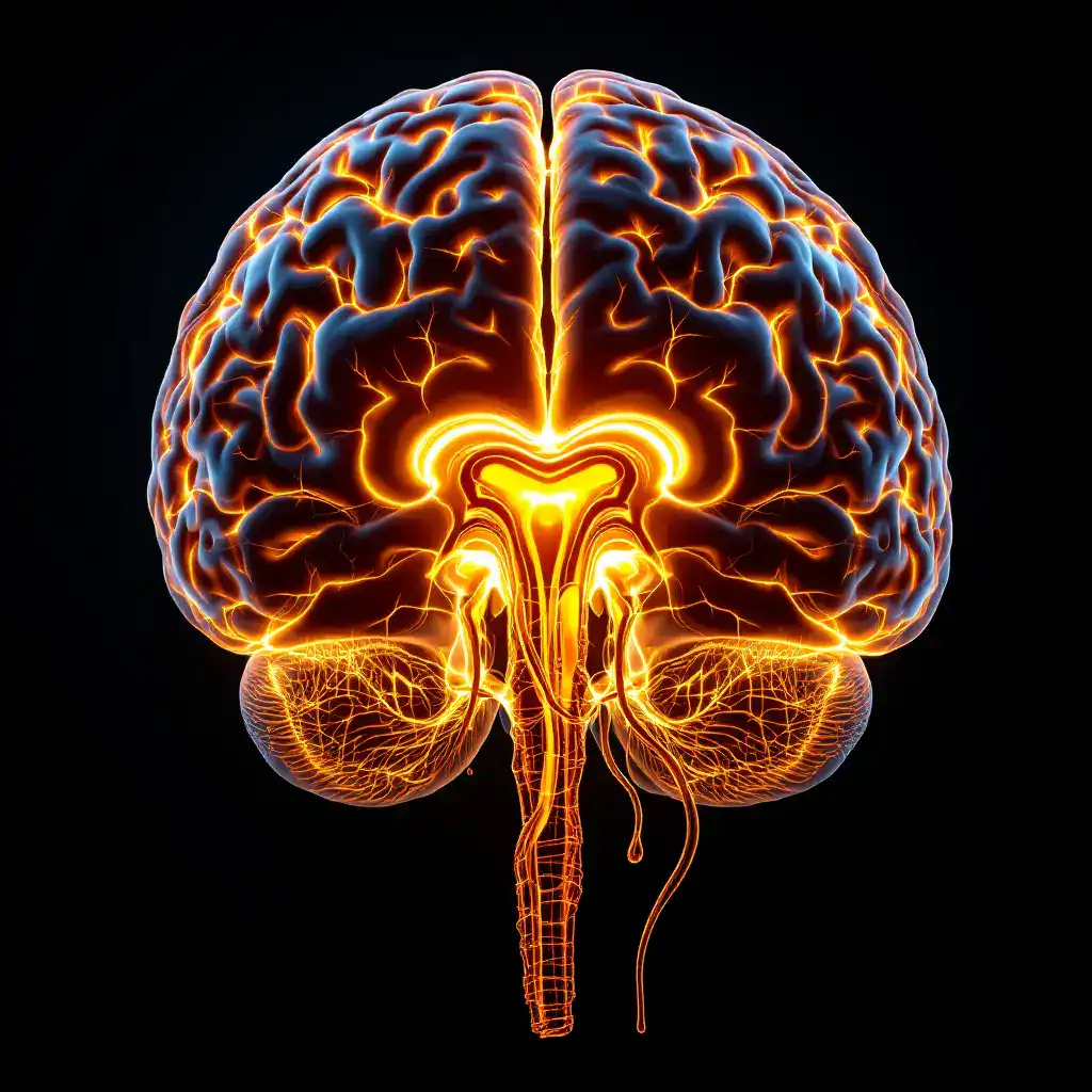 Christ Oil in the Body: The Sacred Secretion Within 28 Detailed illustration of a human brain with neural connections glowing brightly.